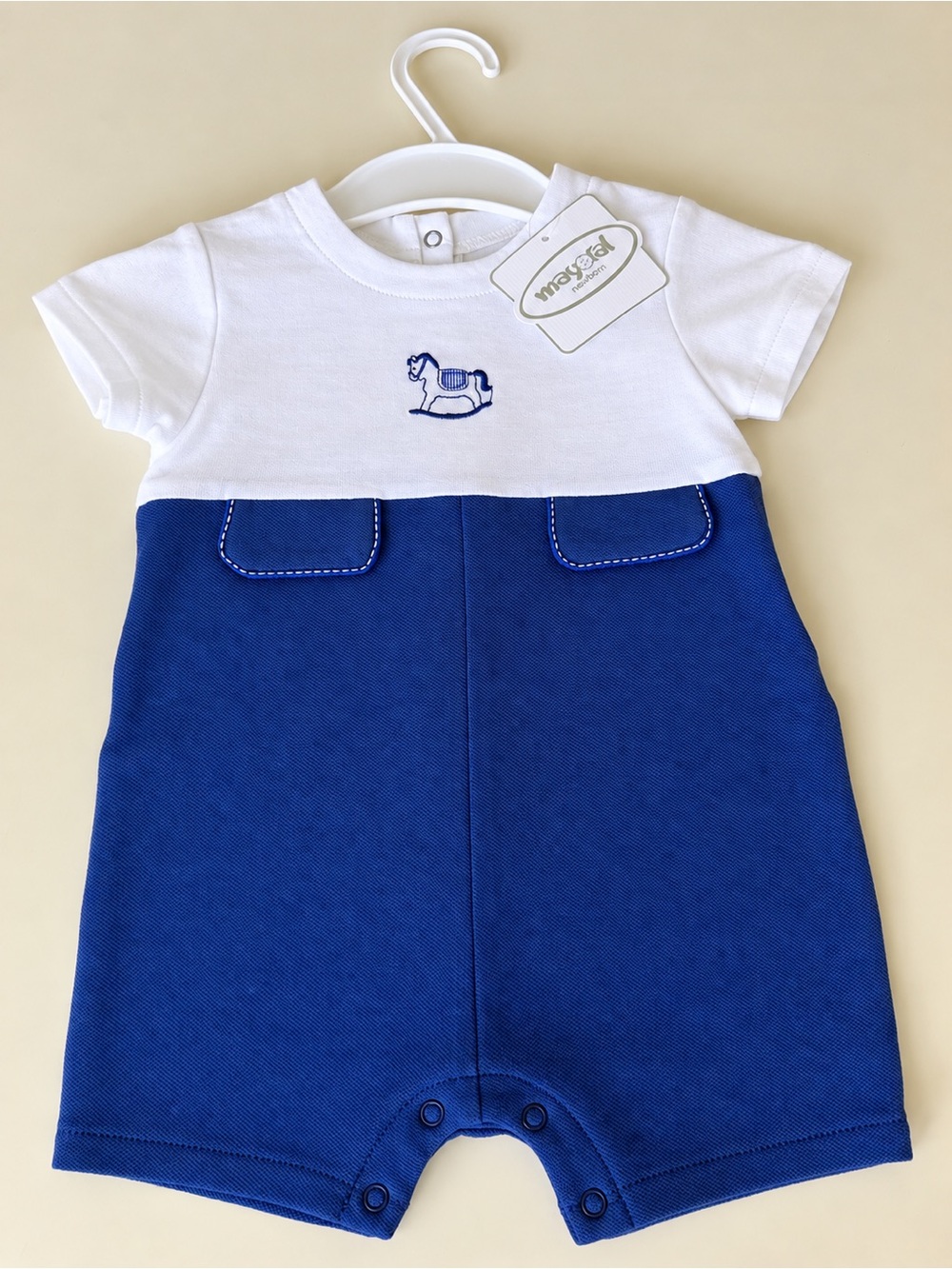 Mayoral White and Blue Baby One Piece Romper